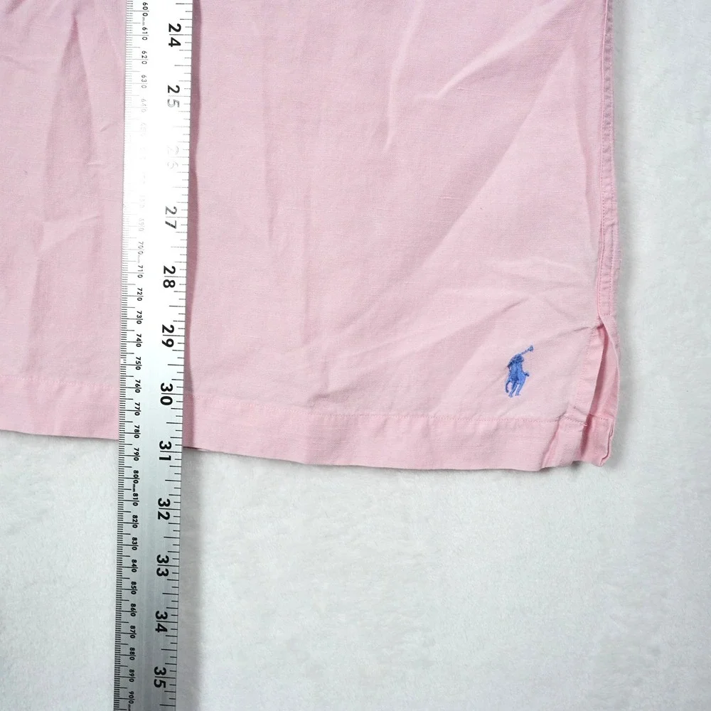 Polo Ralph Lauren Mens 3XB Pink Linen Silk Short Sleeve Camp Button Up Shirt